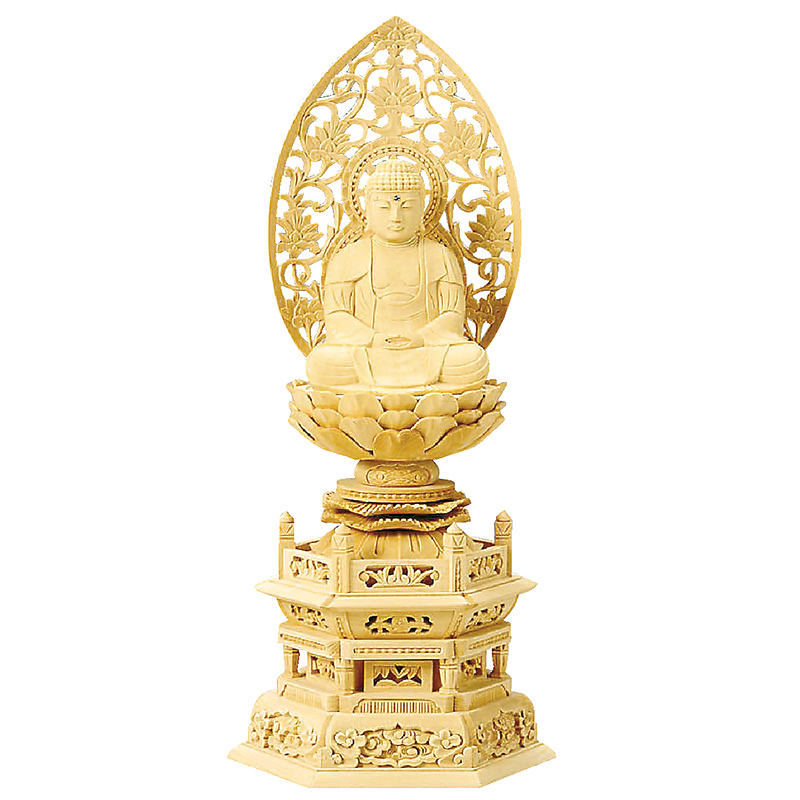 総白木 安心の定価販売 六角台座のお仏像 仏像 座釈迦 1.8寸 高さ：23.0cm 六角台座 割引クーポン