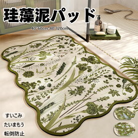 送料無料 バスマット 珪藻土 ソフト 速乾 洗える 割れない ノンアスベスト 珪藻土マット キッチンマット 珪藻土バスマット お風呂マット 足拭き 吸水マット 柔らか フラワー 滑り止め すべり 台所マット 転倒防止 レッド 浴室マット レトロ風 花柄 葉柄 北欧グリーン