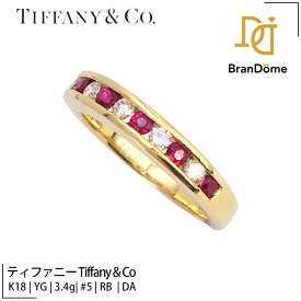 【中古】ティファニー Tiffany & Co リング ハーフサークルチャンネルセッテインク ルビー ダイヤモンド K18 YG イエローゴールド 6号 750 指輪 ジュエリー Ring