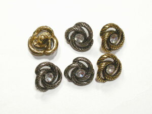 btp50292 クチュールボタン 樹脂製 七宝調&クリアビーズ (ゴールド/シルバー) 22mm 6個セット 【RCP】