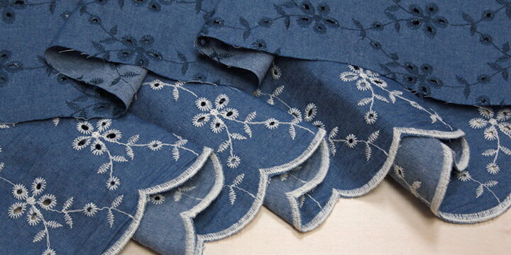 楽天市場】コットンレース デニムダンガリー ループフラワーアイレット  