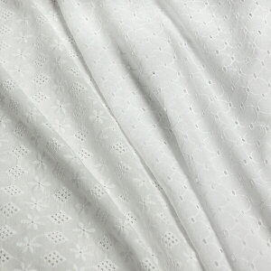 日本製 コットン アイレットレース 片耳スカラップ ホワイト (ダイヤフラワー/リンク楕円ドット) A[オーダーカット生地 10cm単位] 【RCP】