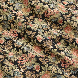 イタリー コットン ゴブラン調ジャガード ボタニカルベリー 黒地×グリーンオレンジマルチ W[着分生地 95cm] 【送料無料】 【RCP】