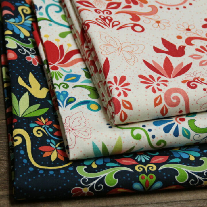 楽天市場】moda コットン 平織り 鳥と蝶とお花の大判プリント 全3色  