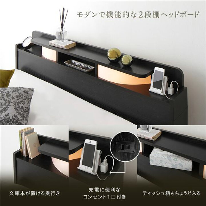 楽天市場】【メーカー直送】2段棚 ヘッドボード付き 収納ベッド ダブル 