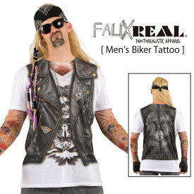 【メール便送料無料】 【おもしろシャツ】 FAUX REAL Tシャツ (Men's Biker Tattoo) Sサイズ [92410]　■ ハロウィン イベント コスプレ 面白 おもしろ ネタT リアルTシャツ アメリカン雑貨 【あす楽対応】