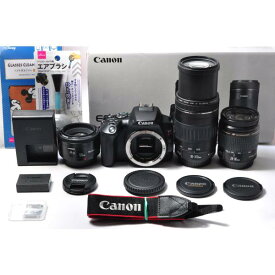 【中古】【1ヶ月保証】 一眼レフカメラ Canon キヤノン EOS Kiss X10 超望遠 トリプルレンズセット SDカード( 16GB)付き