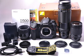 【中古】【1ヶ月保証】 一眼レフカメラ Nikon ニコン D500 単焦点＆標準＆超望遠トリプルレンズセット 美品 元箱＆SDカード(16GB)付き Wi-Fi 写真転送 4K動画 2088万画素