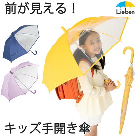 傘 子供用 キッズ 50cm×8本骨 男の子 女の子 小学生 幼稚園 卒園記念品 2コマ透明 前が見える!キッズ手開き傘 長傘 雨傘 窓付き ネームプレート付 学童傘 LIEBEN-0622