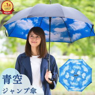 雨傘 傘 レディース メンズ 長傘 60cm 青空 プリント ワンタッチ ジャンプ傘 丈夫 軽量 グラスファイバー…