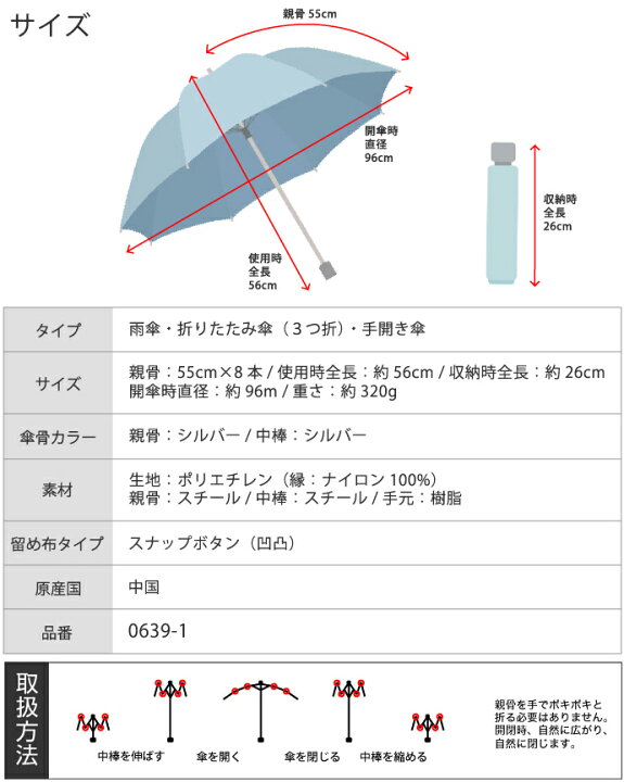 楽天市場 ビニール傘 折りたたみ 55cm 8本骨 メンズ レディース 開閉ラクラク 3つ折 透明 雨傘 折傘 Lieben 0639 Amini 傘と日傘専門店リーベン