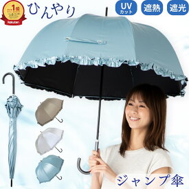 日傘 長傘 晴雨兼用 レディース 55cm フリル ドーム型 遮熱 遮光率99％以上 UVカット率99% UPF50+ 焼かない 紫外線対策 熱中症対策 通勤 通学 おしゃれ かわいい 上品 デザイン おすすめ 人気 丈夫 深張り ワンタッチ ジャンプ傘 シルバー 涼しい ひんやり傘 リーベン 1415