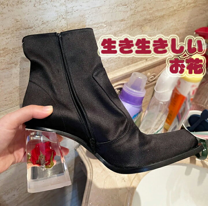 楽天市場】ショートブーツ 造花入りのヒール バラ タバコの形 