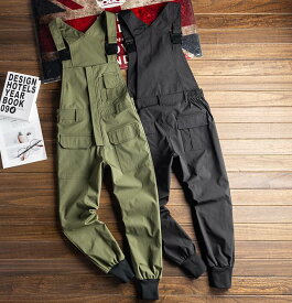 メンズ オーバーオール サロペット ミリタリー ワークパンツ 作業着 ゆったり カジュアル パンツ ズボンブラック グリーン