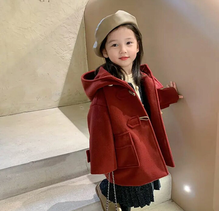 楽天市場 子供服 ダッフルコート アウター 女の子 コート ジャケット 秋冬着 厚手 ダッフルコート 保温 キッズ 防寒対策 フード付き コート 暖かい ベビー服 キッズ 通園 通学 90cm 100cm 110cm 1cm 130cm 140cmワインレッド カーキ Flame Fashion楽天市場店