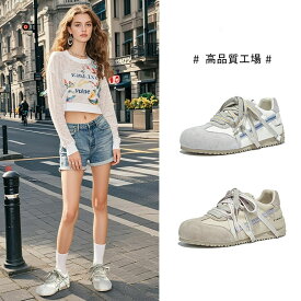 レディース スニーカー 本革 ピッグレザー レトロ トレーニングシューズ 厚底 インヒール カジュアル シューズ おしゃれ 通勤 通学 軽量 歩きやすい 秋 新作 2色シューレース クラシックデザイン スポーティ 靴