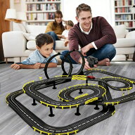電動式レーシングトラック セット 子供用 おもちゃ デュアルレーン 競争コース 手動 操作 リモコン 対戦 …