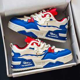 メンズ スニーカー 厚底 ローカット カジュアル シューズ 運動 通学 通勤 大きいサイズ 48 軽量 衝撃吸収 ランニング ウォーキング 旅行 学生 青 黒 白 配色 デザイン かっこいい PU 耐摩耗 ソール 冬用 おしゃれ 快適 フィット 街歩き デイリー