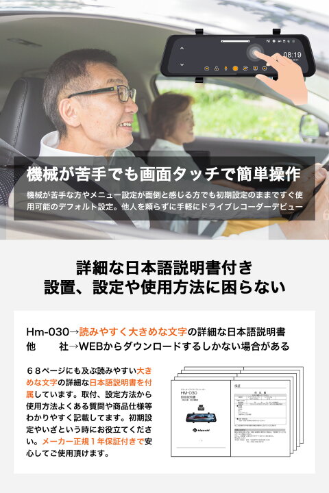 楽天市場】【最新型 360万画素】 ドライブレコーダー ミラー 前後 