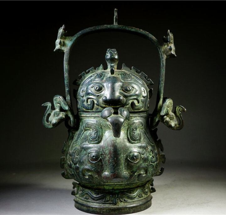 楽天市場】青銅器 西周 人面文 盛酒器 開運置物 出土品 高さ約18cm 重 