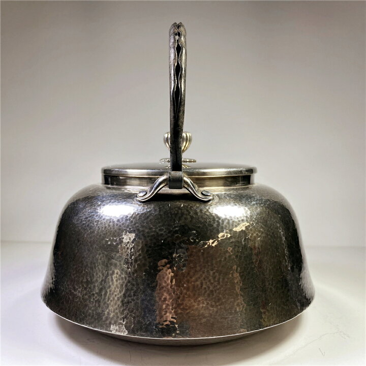 楽天市場】純銀細工 手作り 釜形 菊摘 鉄取手 銀瓶 桐箱付 煎茶道具 高 