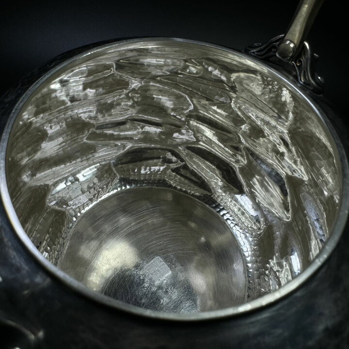 楽天市場】純銀細工 手作り 金壽堂造 槌目 銀湯沸 純銀保証 薬缶 重さ 