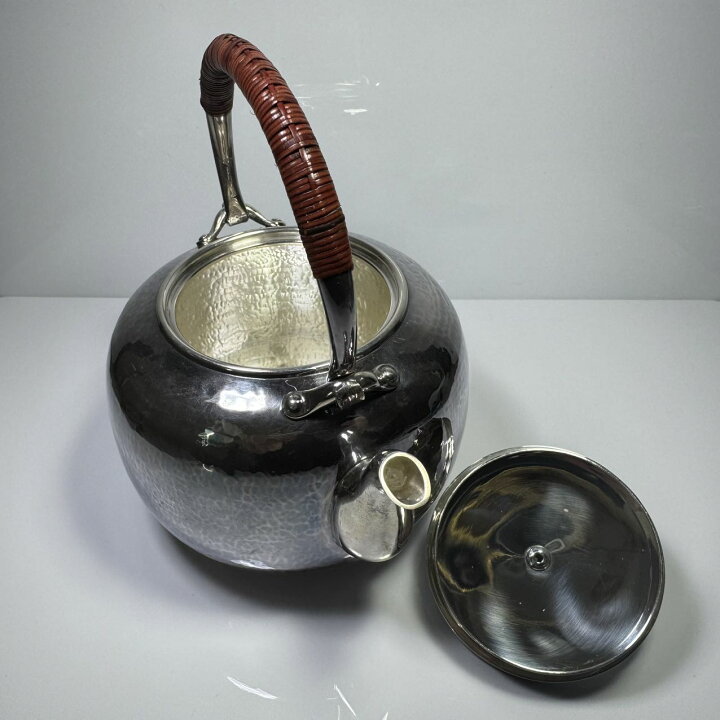 楽天市場】純銀細工 手作り 槌目 薬缶 鳴付 銀瓶 煎茶道具 箱付 高さ約 