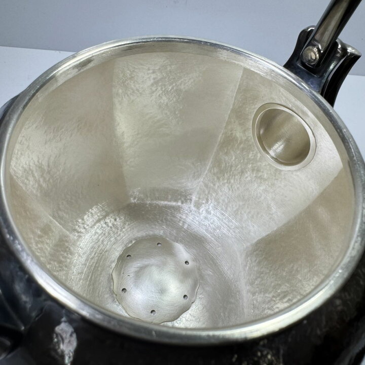 楽天市場】純銀細工 手作り 槌目岩肌 八面取湯沸 三連環貴石摘 鳴付 