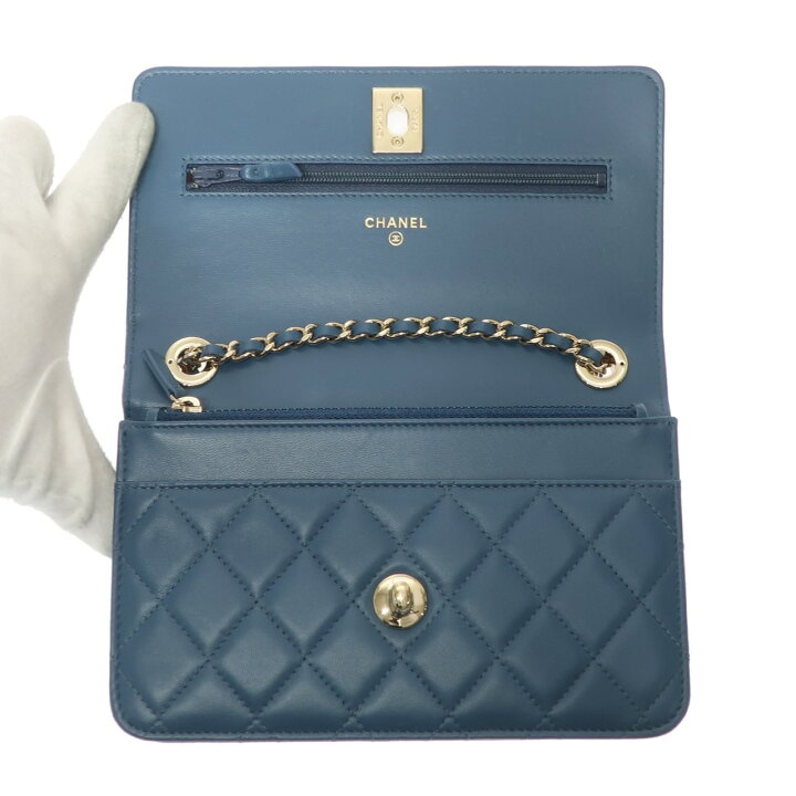 美品✨ シャネル ココマーク マトラッセ スリムウォレット ブルー 