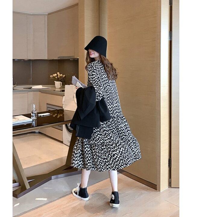 ワンピース レディース 40代ワンピース 秋冬新作 長袖ワンピース きれいめ 花柄ワンピース シフォン フレアスカート オシャレ 通勤 結婚式 お出かけ 大人 素晴らしい