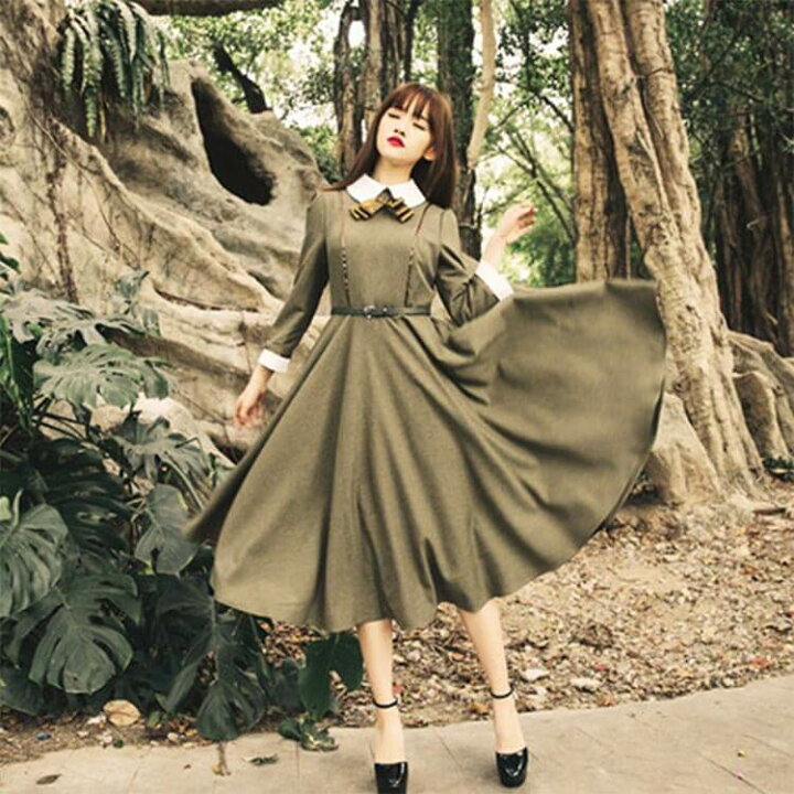 楽天市場】 森ガール リボン付き ワンピース ロングワンピース レトロ  
