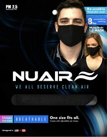 【10枚セット】NUAIR MASK・ヌエアー マスク/ BLACK・ブラック ( マスク 3D 立体 洗える 男女兼用 サイズ調整可能 フィルター PM2.5 シームレス スタイリッシュ ユニセックス ワンサイズ )