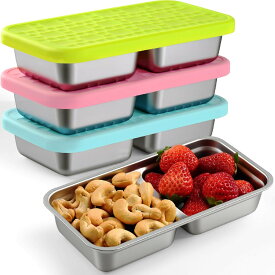 食器洗い 仕事用 学校 ランチ スナック容器 8.1111.6インチ 2つのコンパートメントと漏れ防止の蓋付き 3個パック スナックポット