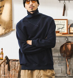 スウェット トレーナー メンズ 長袖 タートルネック ハイネック 異素材切り替え リブ ラグランスリーブ 暖かい 保温 ゆったり 大きいサイズ 春 秋 冬 アメカジ
