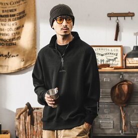 ハーフジップ トレーナー メンズ 長袖 おしゃれ 大きいサイズ スタンドカラー 大きい 大きめ 立ち襟 トップス メンズスウェット ロゴ アメカジ 春 秋冬 秋 冬
