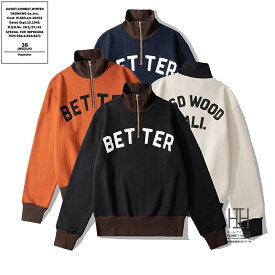 ハーフジップ スウェット メンズ おしゃれ ハーフジップ パッチワーク トレーナー 厚手 16.2oz 棉100 ヘヴィウェイト 刺繍 ロゴ ハイネック スタンドカラー