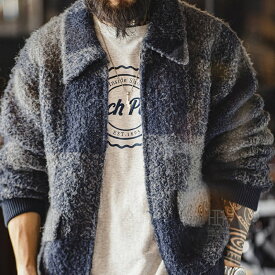 コーチジャケット ハンティングジャケット ブルゾン メンズ ウール混 バッファローチェック おしゃれ 防寒 保温 ループヤーン ニットジャケット Hunting Jacket