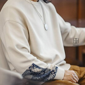 スウェット トレーナー メンズ 長袖 ボロ 刺し子 ヴィンテージ レトロ おしゃれ 大きいサイズ クルーネック カジュアル 春 秋 冬 メンズファッション トップス