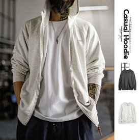 ジップアップパーカー メンズ フード付き パーカ フルジップ おしゃれ アメカジ カジュアル 大きいサイズ ラグランスリーブ リブ 春 秋 冬 アウター フーディ