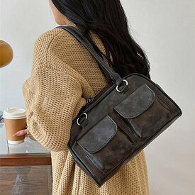 ビンテージ風 大容量 トートバッグ レディース ソリッドカラー、2WAY(ショルダーバッグ or リュック)、多ポケット、クッション形状、カジュアルからビジネスまで、レディース ボストンバッグ、レトロ インスピレーション ヴィンテージバッグ