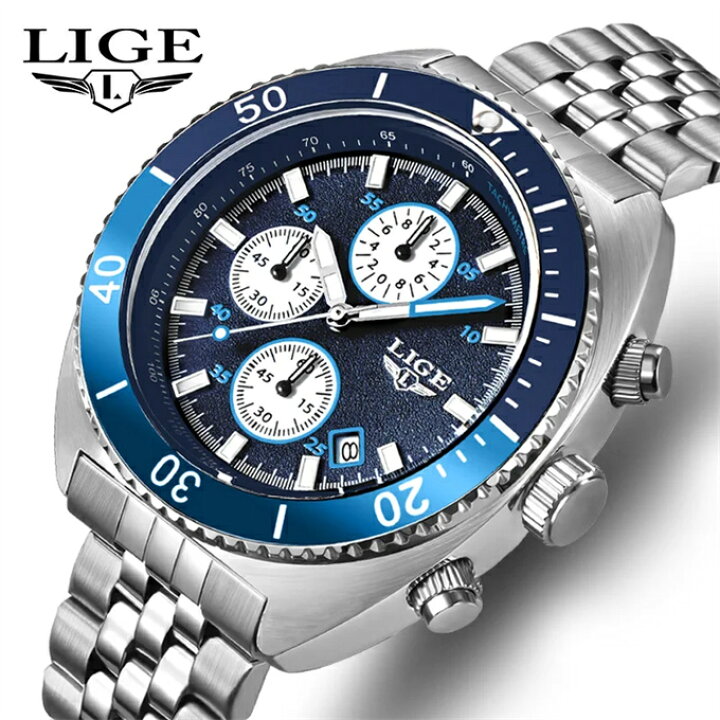 楽天市場】Lige-メンズ防水発光クォーツ時計,スポーツクロノグラフ 