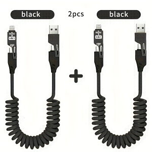 2�{�Z�b�g 4-in-1 �ԗ��p�X�v�����O���[�h�N�C�b�N�`���[�W�P�[�u�� �^�C�vC/USB C����^�C�vCUSB�X�v�����O�P�[�u�� PD�P�[�u�� �ő�65W iPhone�V���[�Y���i�[�d�p �T���X�����b�v�g�b�v�����Andr