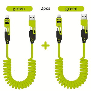 2�{�Z�b�g 4-in-1 �ԗ��p�X�v�����O���[�h�N�C�b�N�`���[�W�P�[�u�� �^�C�vC/USB C����^�C�vCUSB�X�v�����O�P�[�u�� PD�P�[�u�� �ő�65W iPhone�V���[�Y���i�[�d�p �T���X�����b�v�g�b�v�����Andr