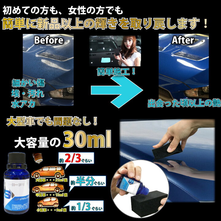 楽天市場】ガラスコーティング剤 HIKARI SAPPHIRE KIT 車 コーティング ガラスコーティング セラミックコーティング 7H  プラスチック 対応 クリーナー セット 保護 耐久 5年間 ノーワックス 洗車 撥水 防汚 傷消し 自分で 簡単 お手入れ DIY 日本製 :  ＨＩＫＡＲＩ楽天市場店