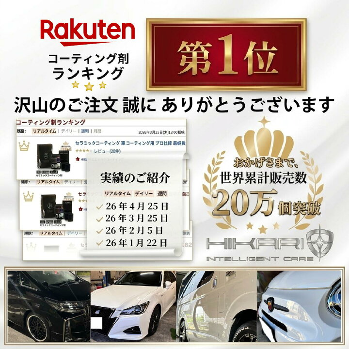 楽天市場】プロ仕様 セラミックコーティング 高硬度 10H 2層 自己修復 