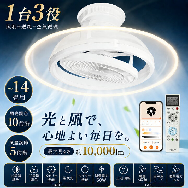 楽天市場】＼ポイント5倍／LED シーリングファンライト 12畳 14畳 自動 