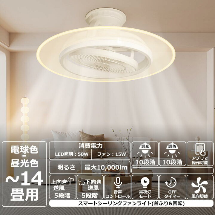 楽天市場】【首振り・省エネ・導光板】シーリングファンライト led 