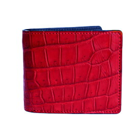 二つ折り財布 クロコダイル財布 バーミリオン 赤 レッド イタリアンレザー ブラック FUSION