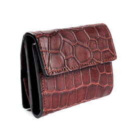 三つ折り財布 クロコダイル ミニ財布 小さい財布 ミニウォレット 財布 ブラウン イタリアンレザー ブラック FUSION