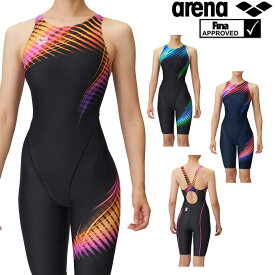 【店内商品3点以上でさらに3％OFFクーポン配布中】アリーナ ARENA 競泳水着 レディース WORLD AQUATICS承認 レーシングスパッツ オープンバック オールインワン AQUA STRIPE-D 2023年秋冬モデル FAR-3569W fina マーク あり